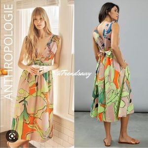 NWT ANTHROPOLOGIE Green Roopa Pemmaraju Nerida Sequins Beads V-Neck Midi Dress